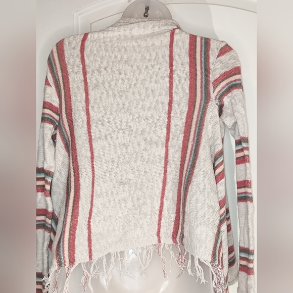 2/$30 AMERICAN RAG Knit Red White Fringe Western Striped Boho Cardigan(#1,105) - Picture 6 of 7